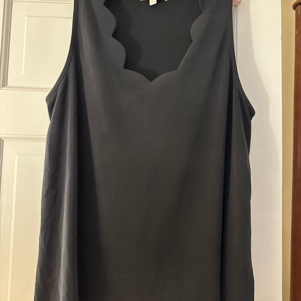 Anthro Chic Black Scalloped Tank Top